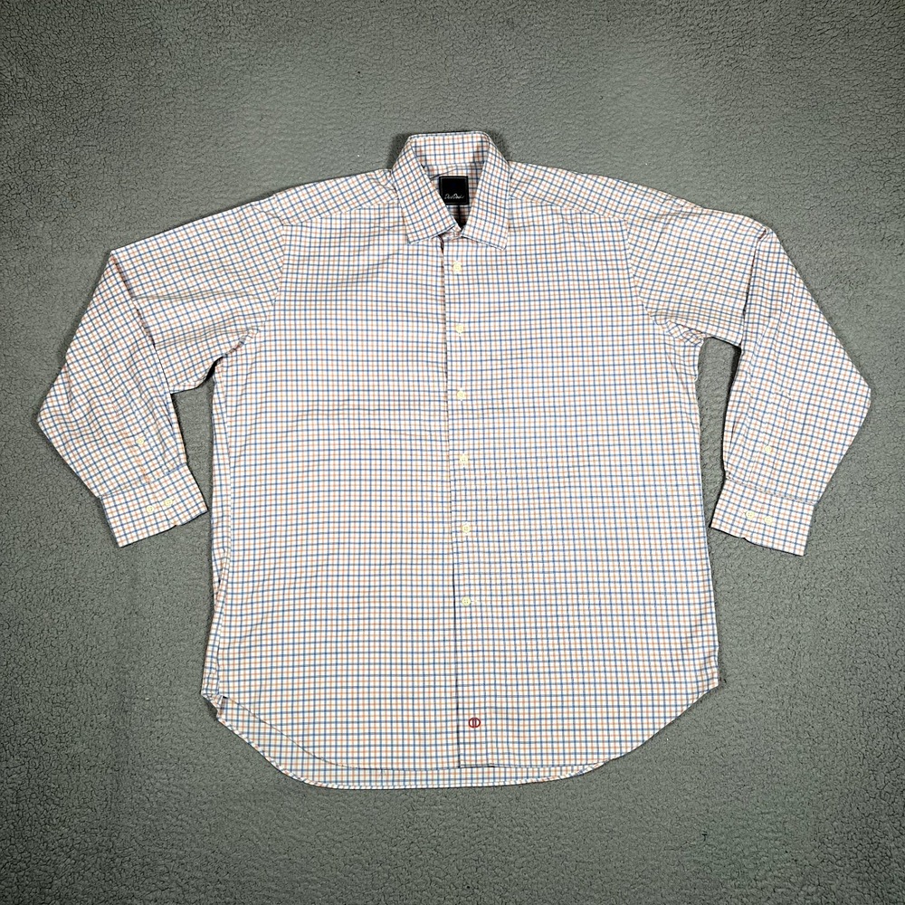David‎ Donahue Shirt Mens 17 34/35 Plaid Casual Preppy Dress Long Sleeve Logo